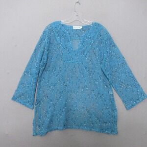 Lulu‎ B Top Tunic Large Blue Beach Cover Up Fishnet Vacation Sheer Pool